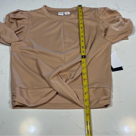 Market & Melrose Tan Puff Sleeve Twist Crop Top Medium - Picture 10 of 10